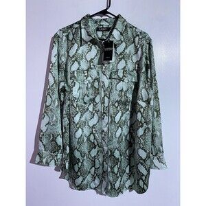 Ralph Lauren Shirt Black Label Women 1X Mint Green Snake Charmeuse Business Corp